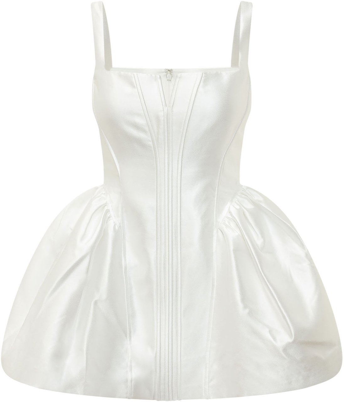 Self-Portrait Mini Abito Svasato in Satin Bianco Wit