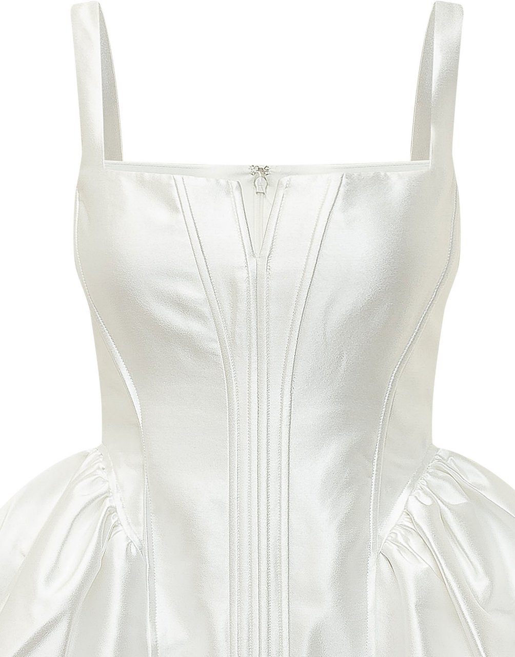 Self-Portrait Mini Abito Svasato in Satin Bianco Wit