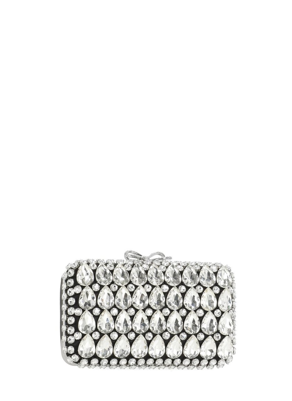 Self-Portrait Satin Crystal Pochette With Teardrop And Round Crystal Embellishments Grijs