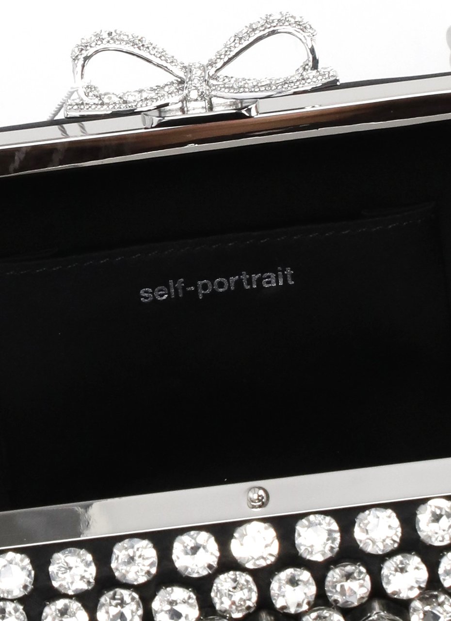 Self-Portrait Satin Crystal Pochette With Teardrop And Round Crystal Embellishments Grijs