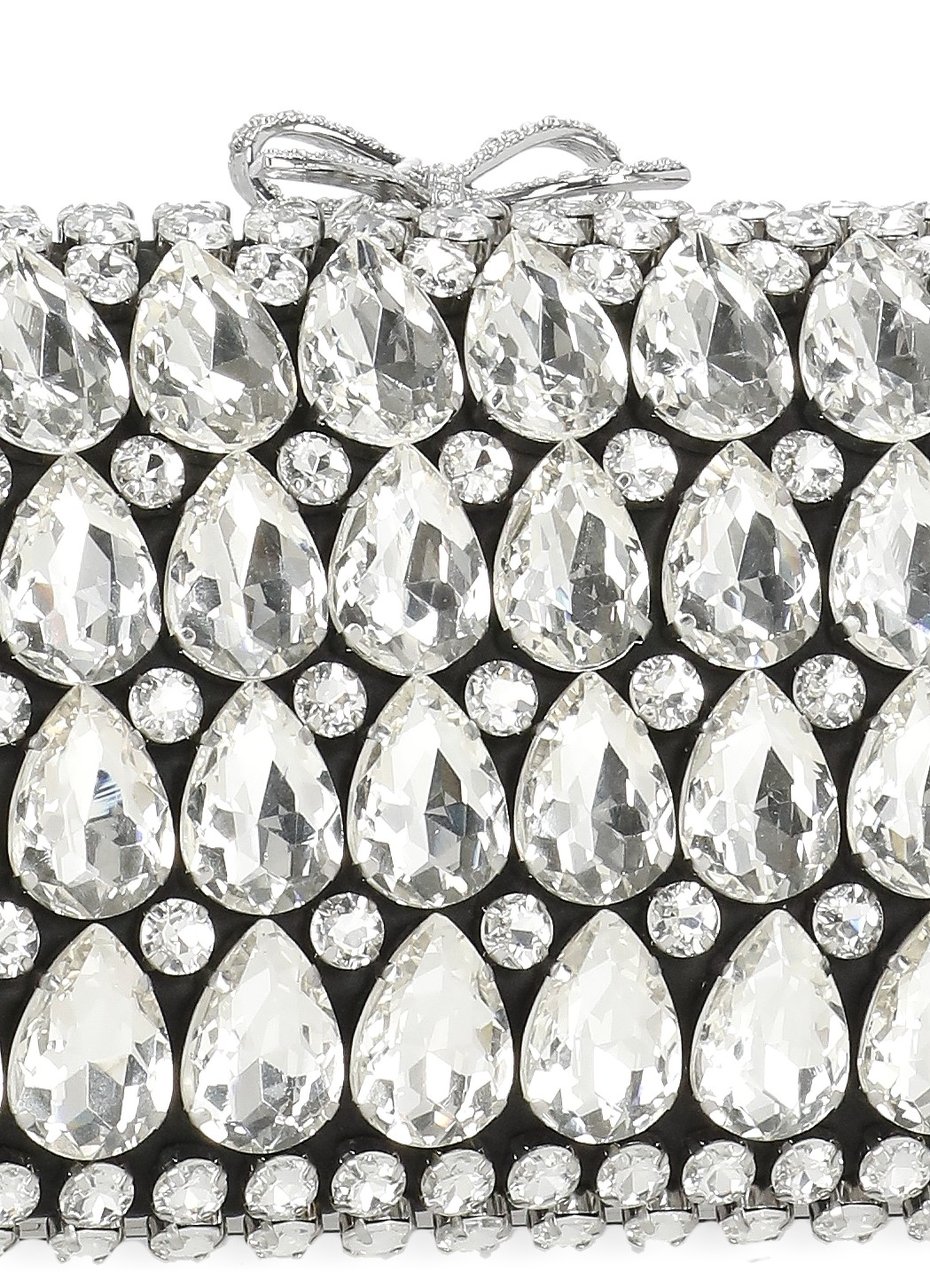 Self-Portrait Satin Crystal Pochette With Teardrop And Round Crystal Embellishments Grijs