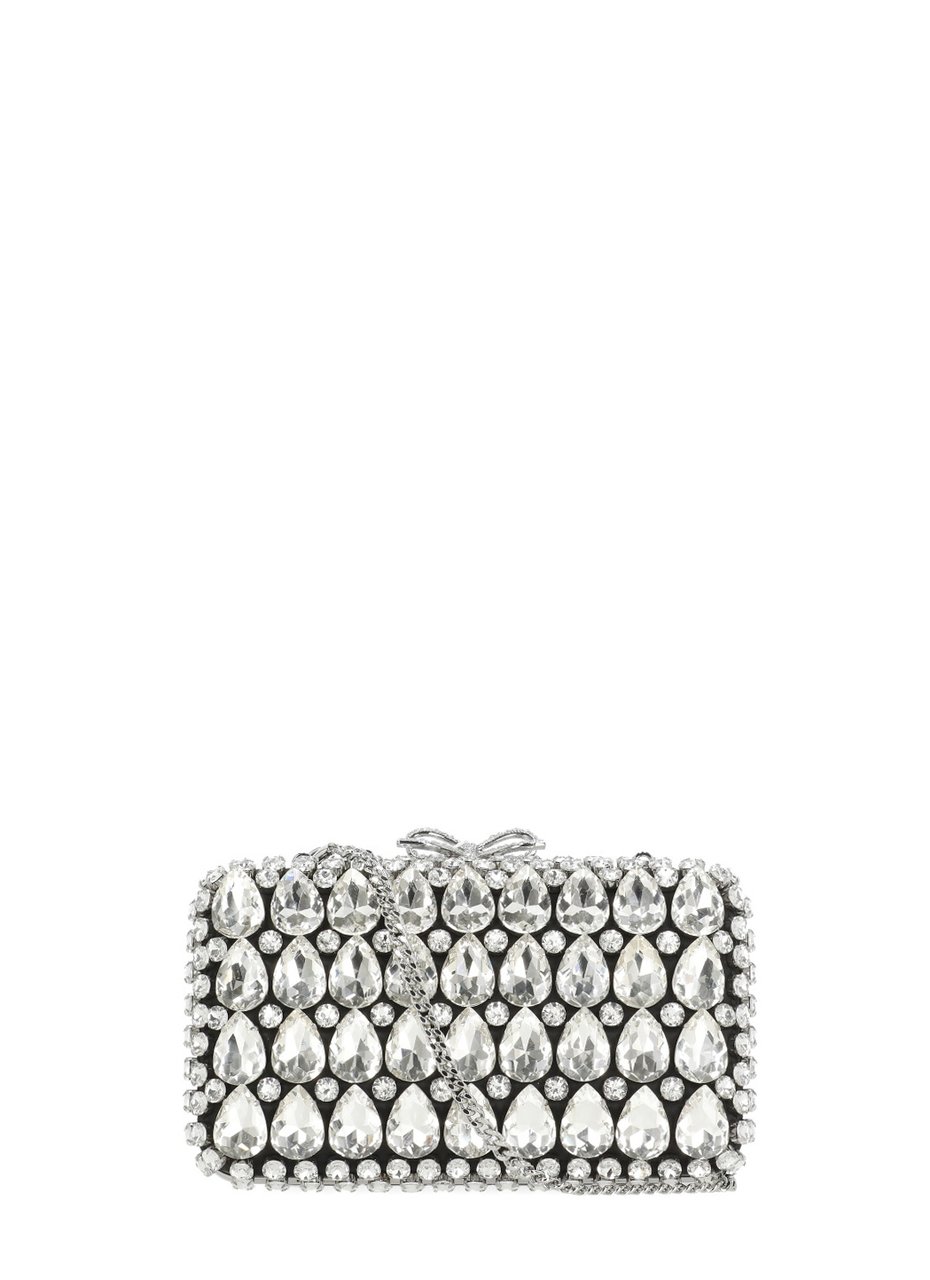 Self-Portrait Satin Crystal Pochette With Teardrop And Round Crystal Embellishments Grijs
