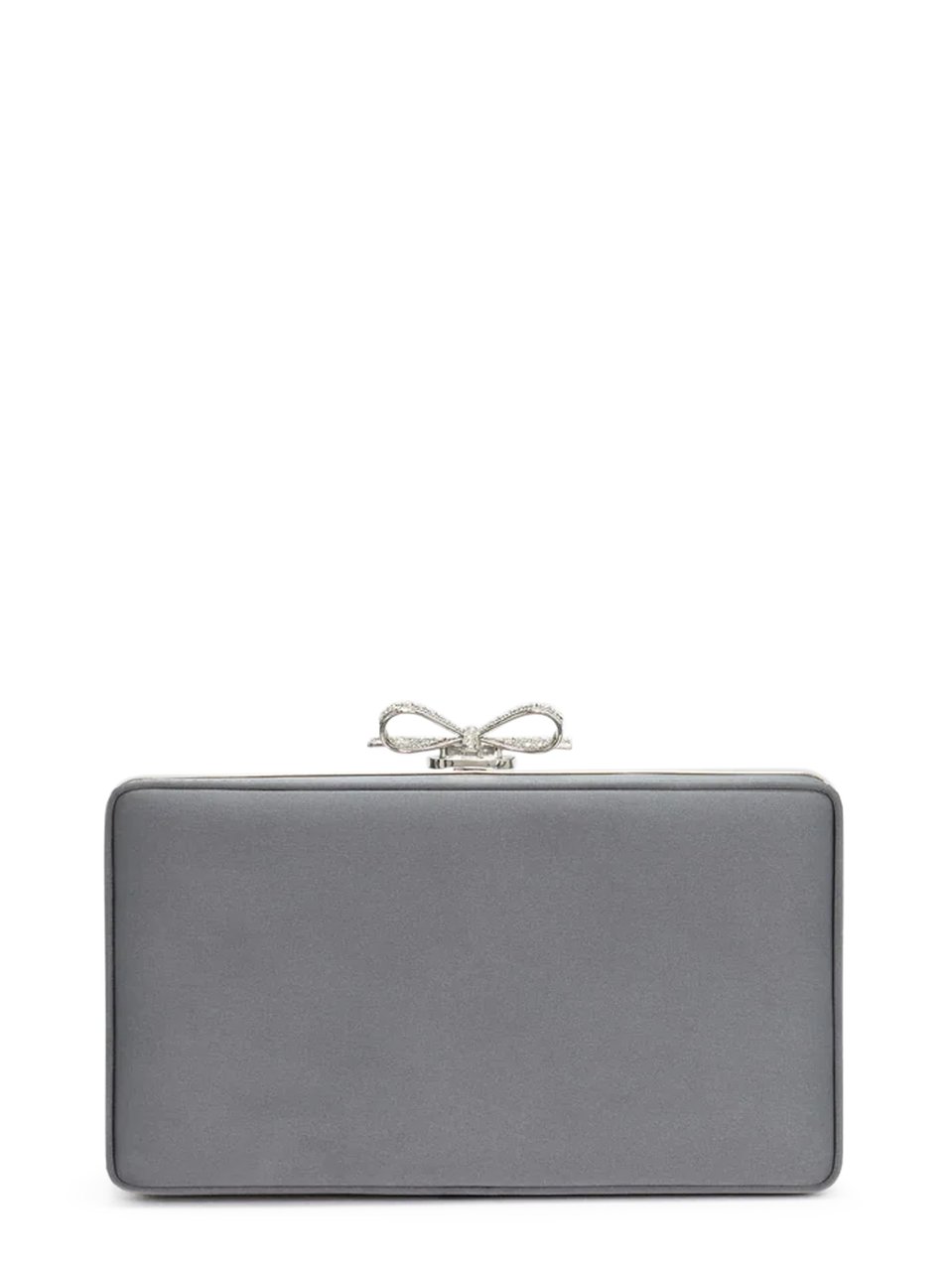 Self-Portrait Rectangular Grey Satin Crystal Clutch Bag Wit