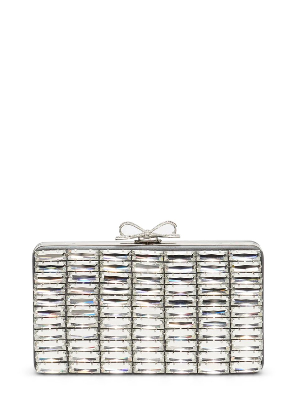 Self-Portrait Rectangular Grey Satin Crystal Clutch Bag Wit