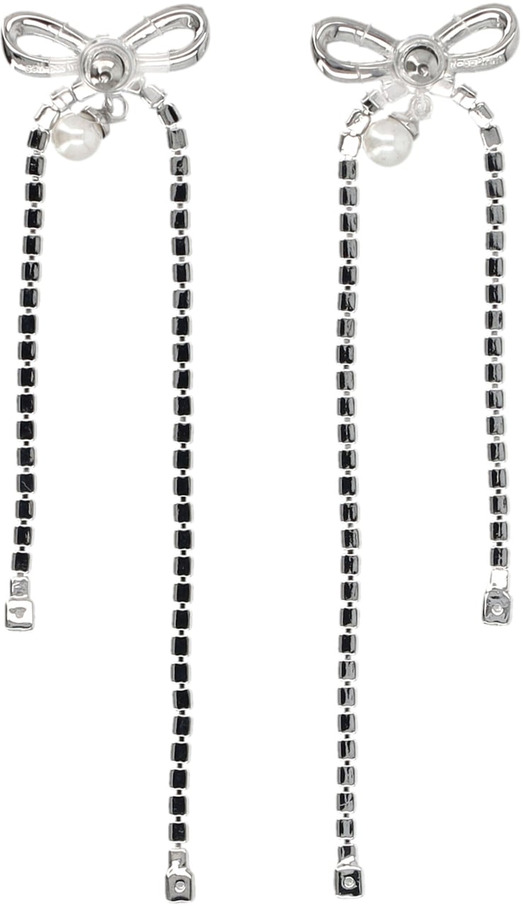 Self-Portrait Crystal Perl Bow Earrings Long Argento Zilver