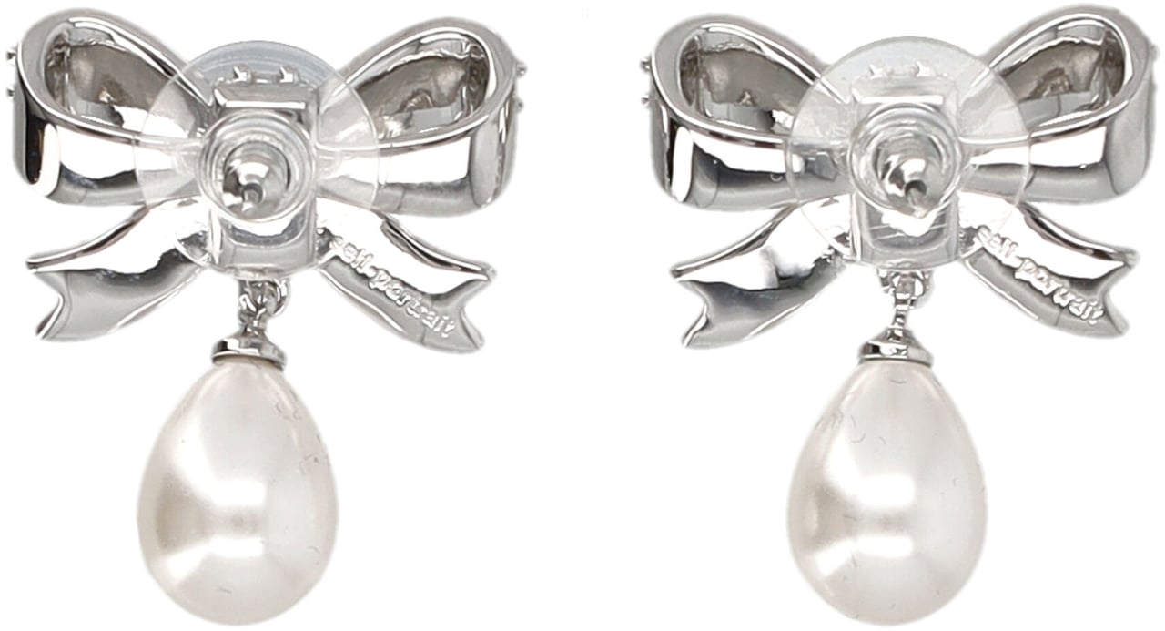 Self-Portrait Bow Crystal Pearl Earrings Argento Zilver