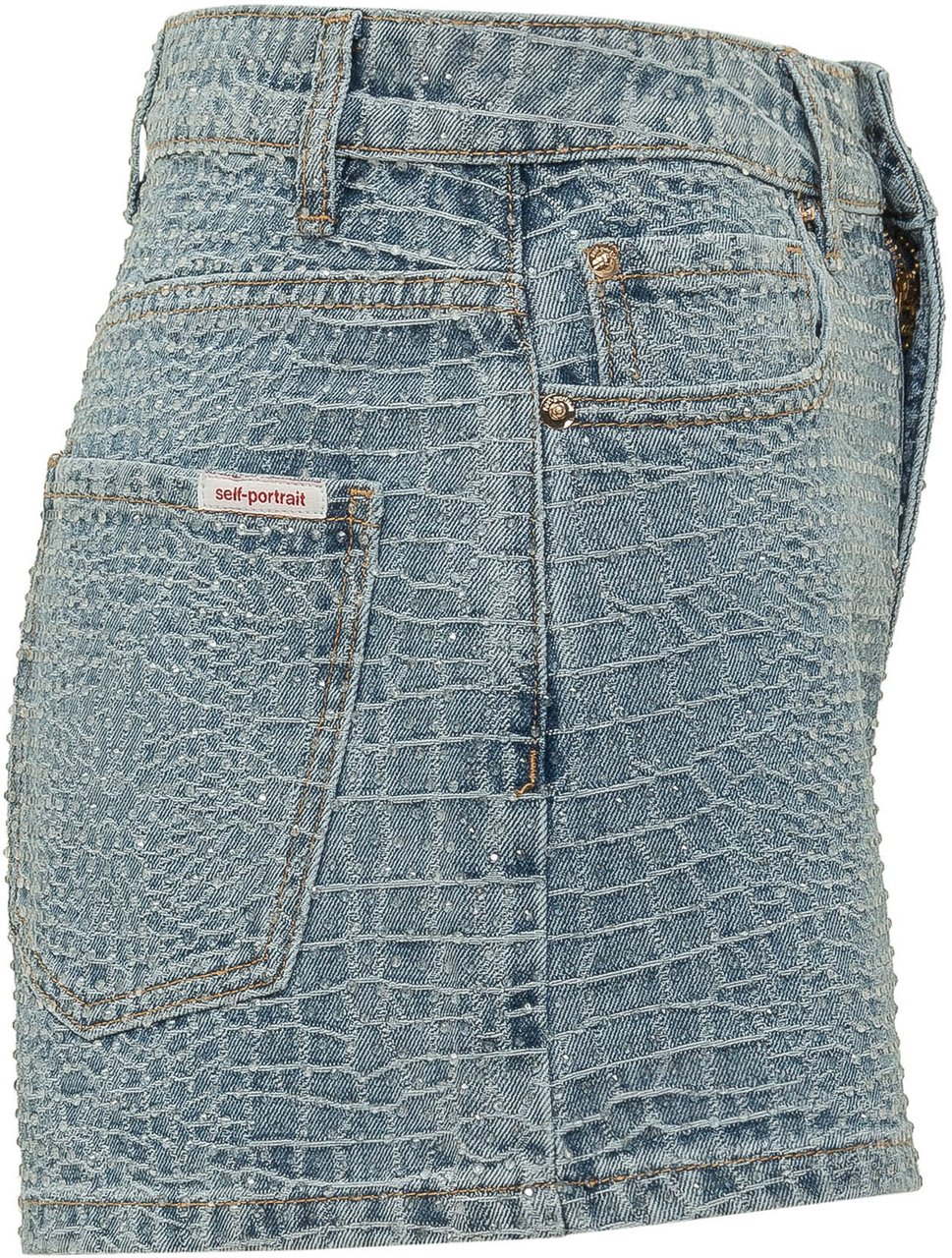 Self-Portrait Shorts in Denim con Texture Effetto Croco Lichtblauw