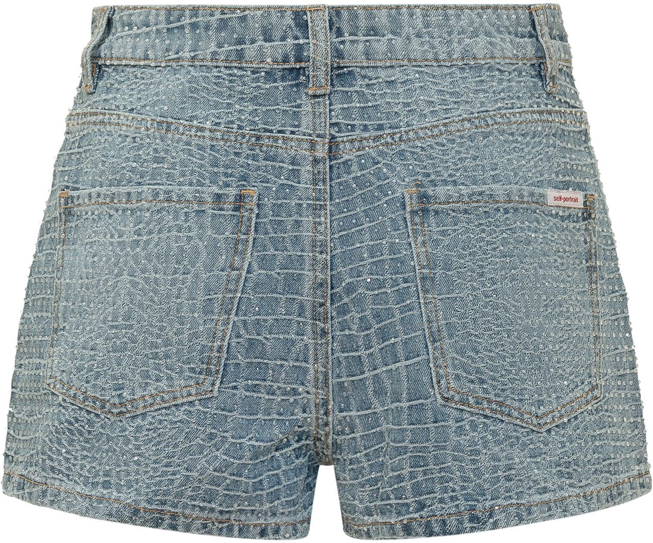 Self-Portrait Shorts in Denim con Texture Effetto Croco Lichtblauw