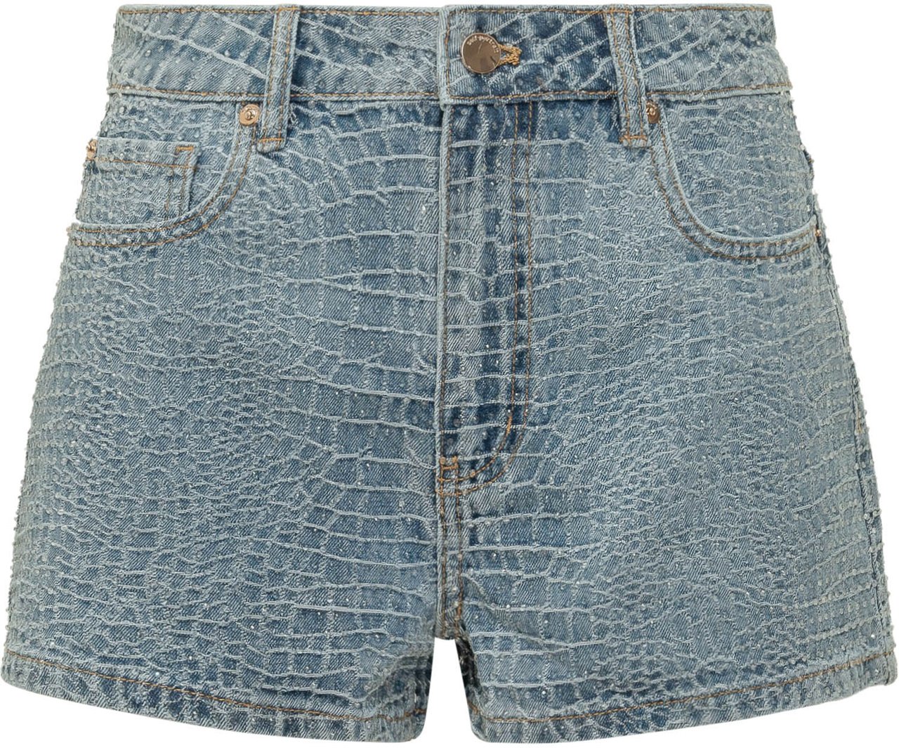 Self-Portrait Shorts in Denim con Texture Effetto Croco Lichtblauw