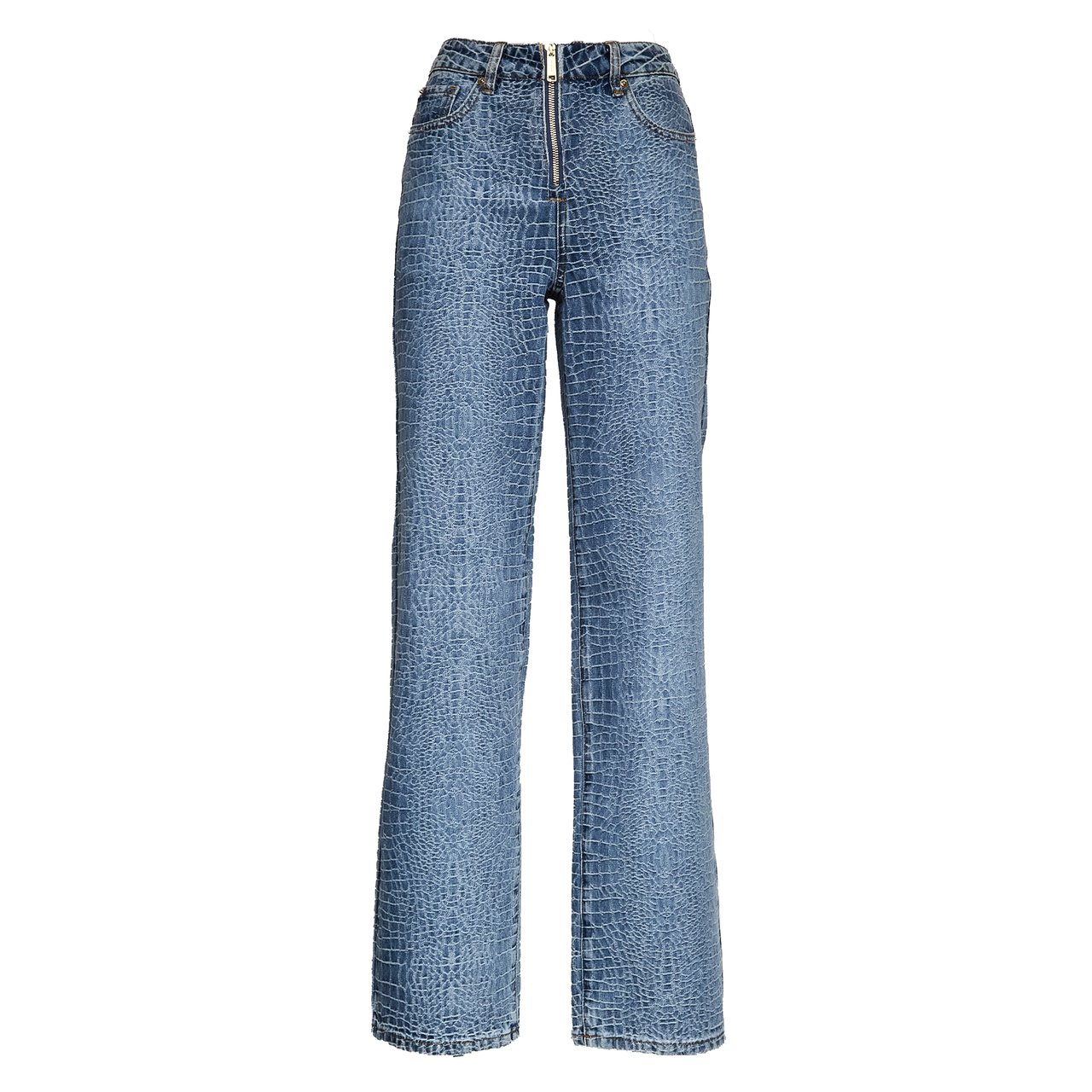 Self-Portrait High-Waisted Crocodile Effect Jeans Blauw