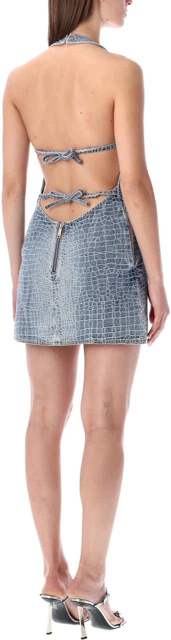Self-Portrait Crystal Denim Mini Dress Blue Lichtblauw