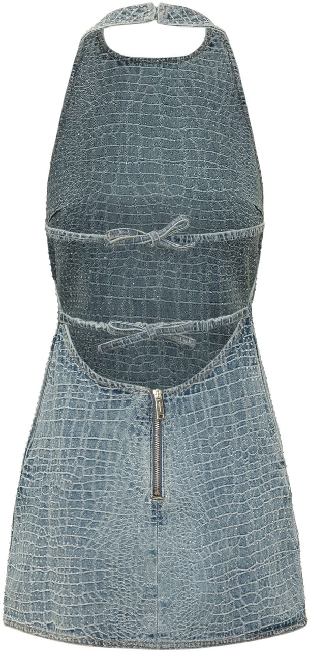 Self-Portrait Mini Abito in Denim Effetto Croco Lichtblauw