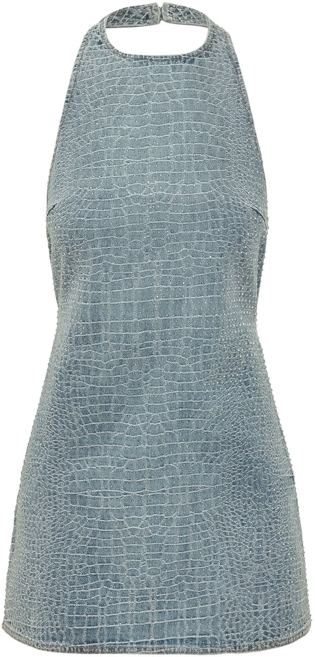 Self-Portrait Mini Abito in Denim Effetto Croco Lichtblauw