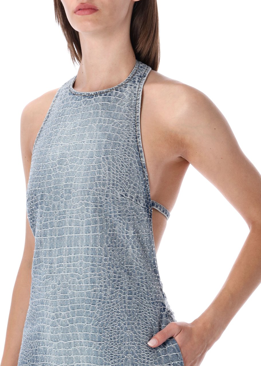 Self-Portrait Crystal Denim Mini Dress Blue Lichtblauw