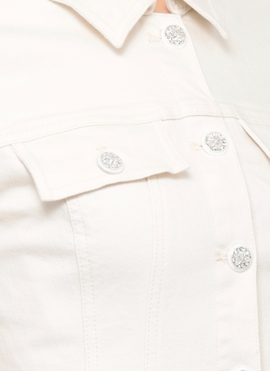 Self-Portrait Ivory Denim Mini Dress With Structured Collar And Lace Trims Neutraal