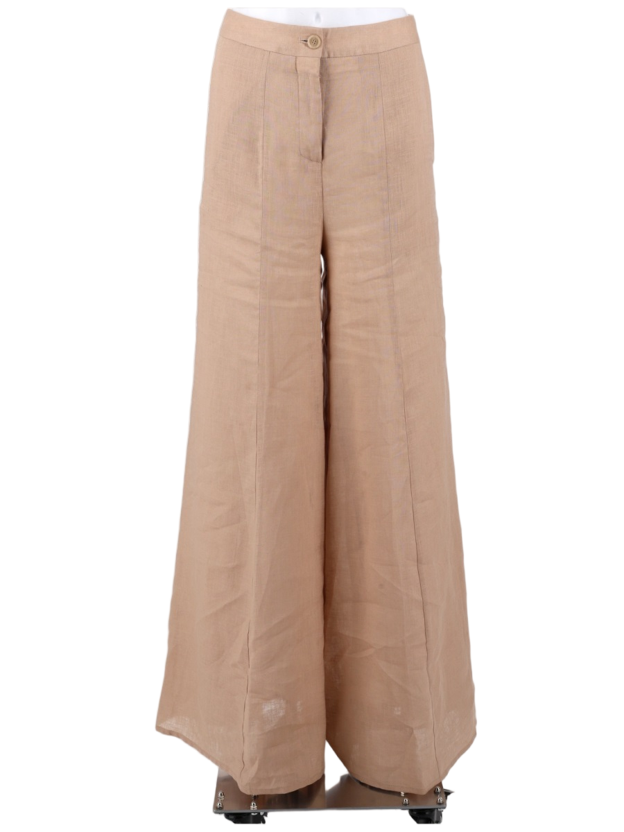 Semicouture Wide-Leg Linen Trousers With High Waist And Vertical Seams Neutraal