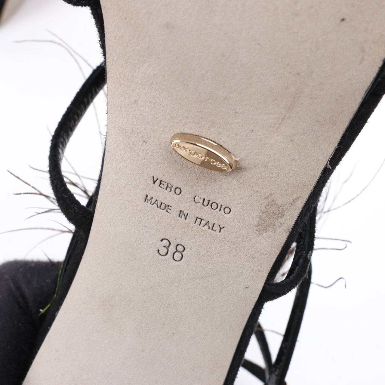 Sergio Rossi Sergio Rossi Black Suede Crystal And Peacock Embellished Platform Sandal Heels in Size 38 EU Zwart