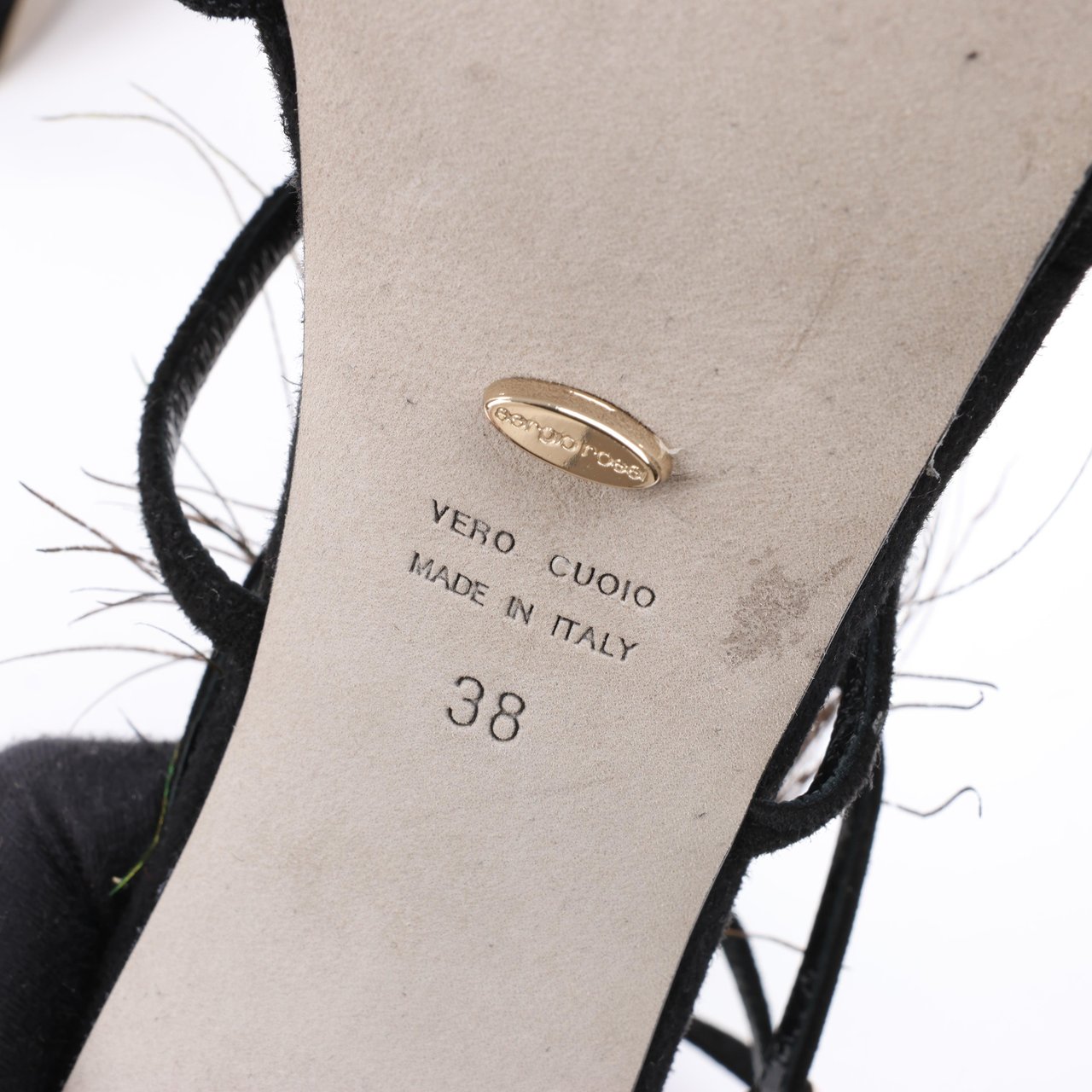 Sergio Rossi Sergio Rossi Black Suede Crystal And Peacock Embellished Platform Sandal Heels in Size 38 EU Zwart