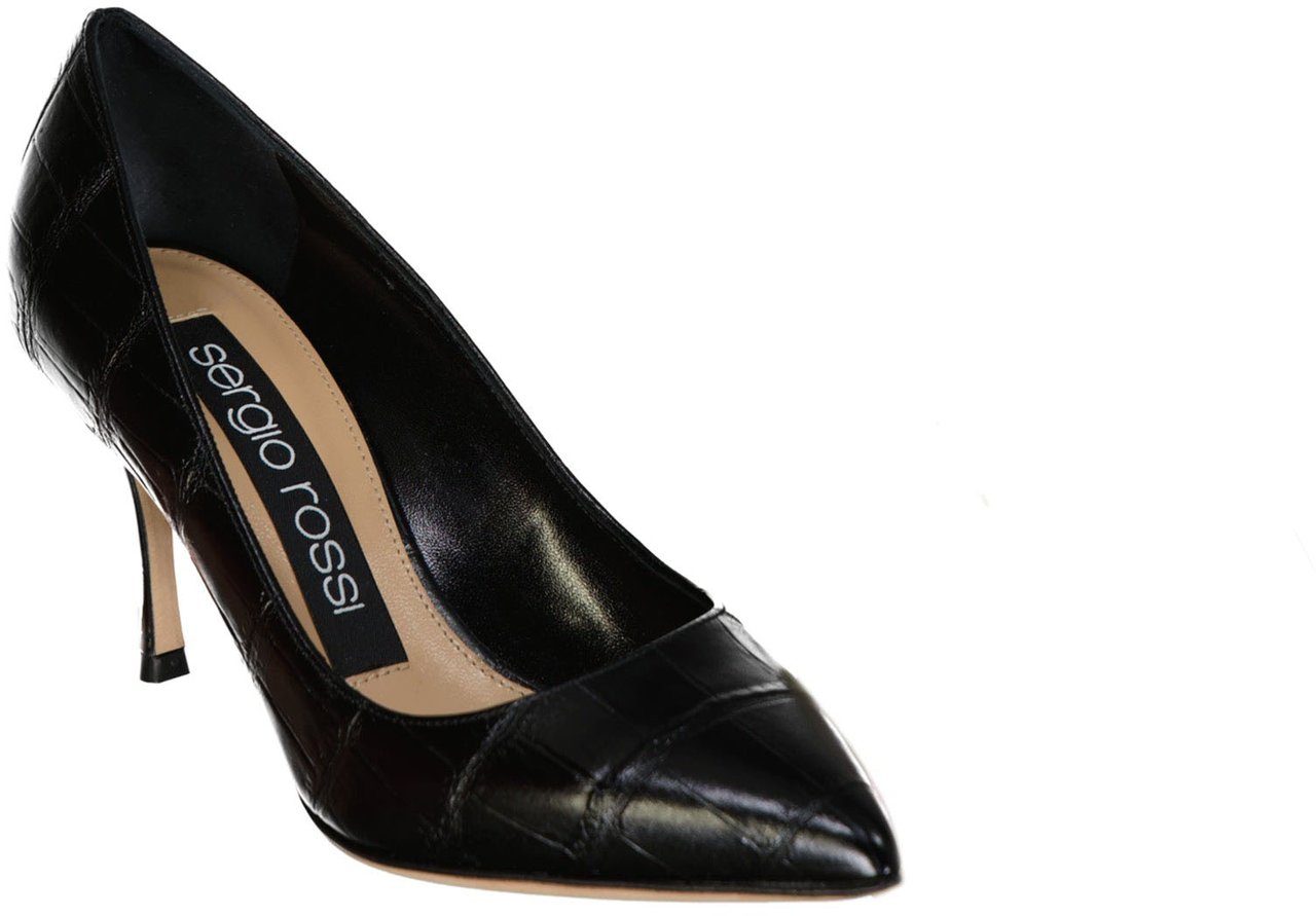 Sergio Rossi Sergio Rossi Godiva 075 Croc-Effect Leather Pumps Zwart