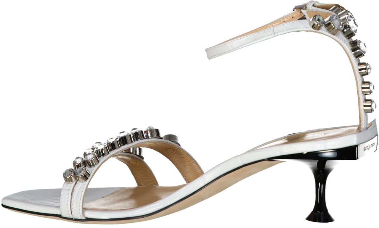 Sergio Rossi Sergio Rossi Leather Crystal Sandals Wit