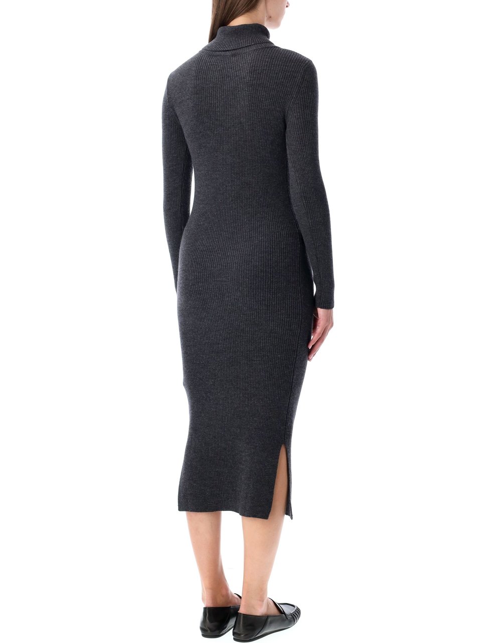 Sessùn Charcoal ribbed knit midi dress with buttons Grijs