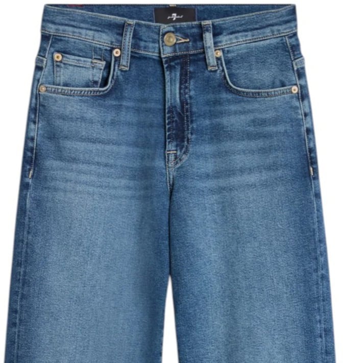 Seven Jeans droit Stovepipe taille haute toile souple denim délavé 7 For All Mankind 7U4N012 Seven Divers
