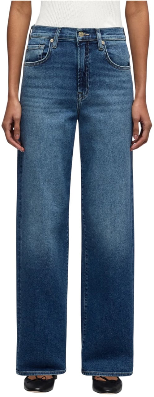 Seven Jeans droit Stovepipe taille haute toile souple denim délavé 7 For All Mankind 7U4N012 Seven Divers