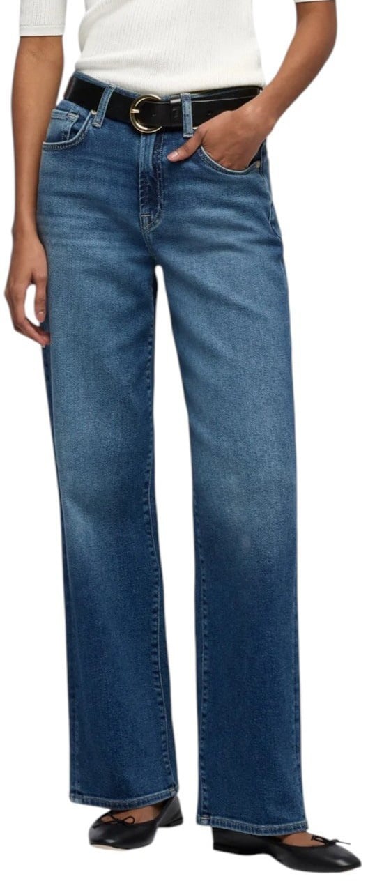 Seven Jeans droit Stovepipe taille haute toile souple denim délavé 7 For All Mankind 7U4N012 Seven Divers