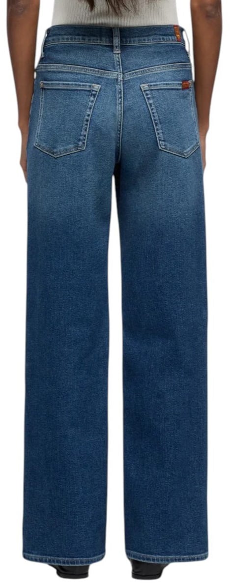 Seven Jeans droit Stovepipe taille haute toile souple denim délavé 7 For All Mankind 7U4N012 Seven Divers