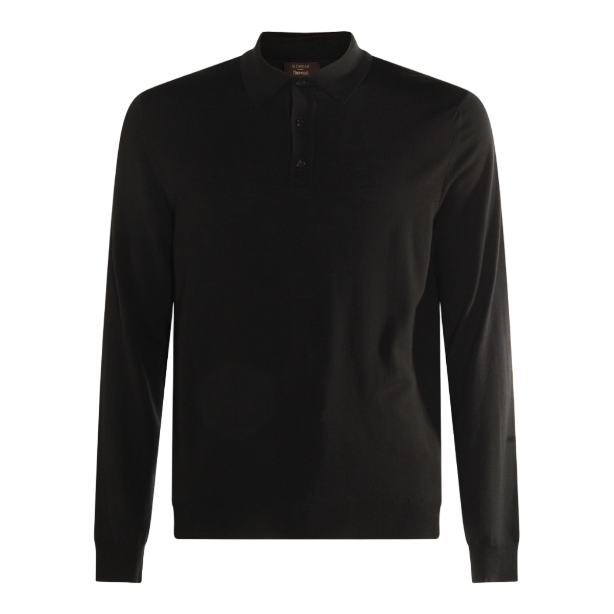 Slowear Long-Sleeve Polo Sweater with Fine-Knit Texture Zwart
