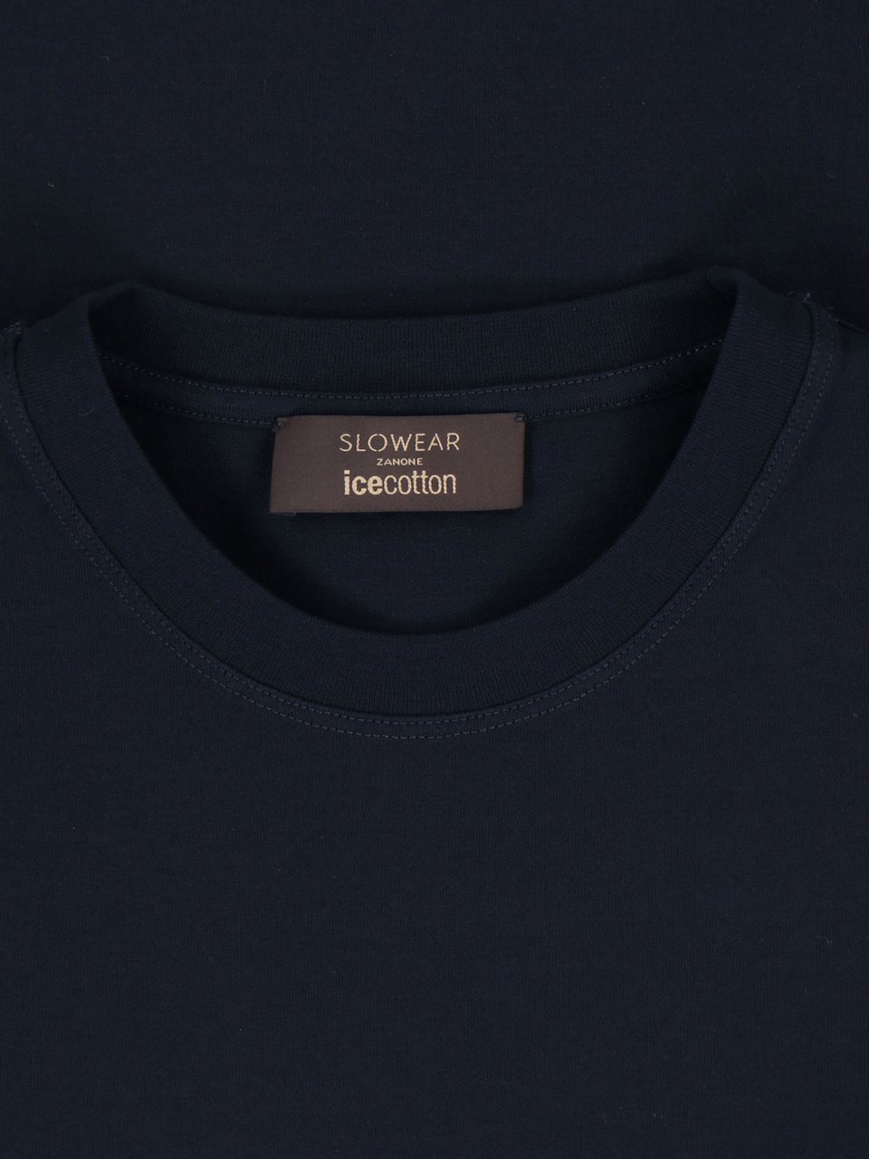 Slowear Crew Neck Navy Blue Cotton T-Shirt with Ribbed Finishings Blauw