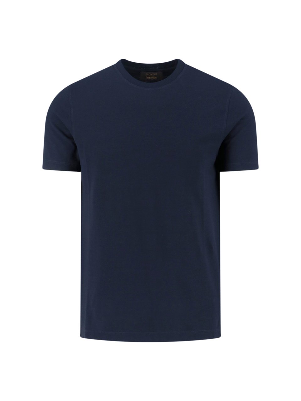 Slowear Crew Neck Navy Blue Cotton T-Shirt with Ribbed Finishings Blauw