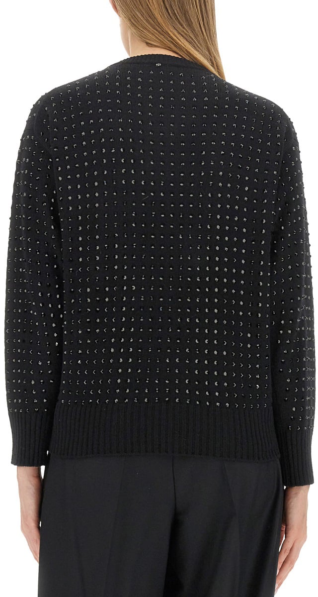 Sportmax Textured V-Neck Oversized Knit Sweater Zwart