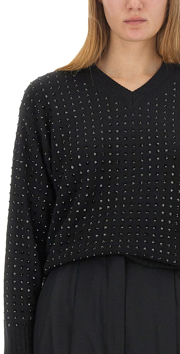 Sportmax Textured V-Neck Oversized Knit Sweater Zwart