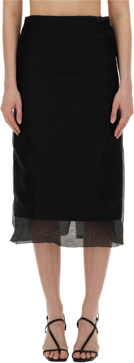 Sportmax Silk Midi Skirt With Sheer Hem And Concealed Zipper Zwart
