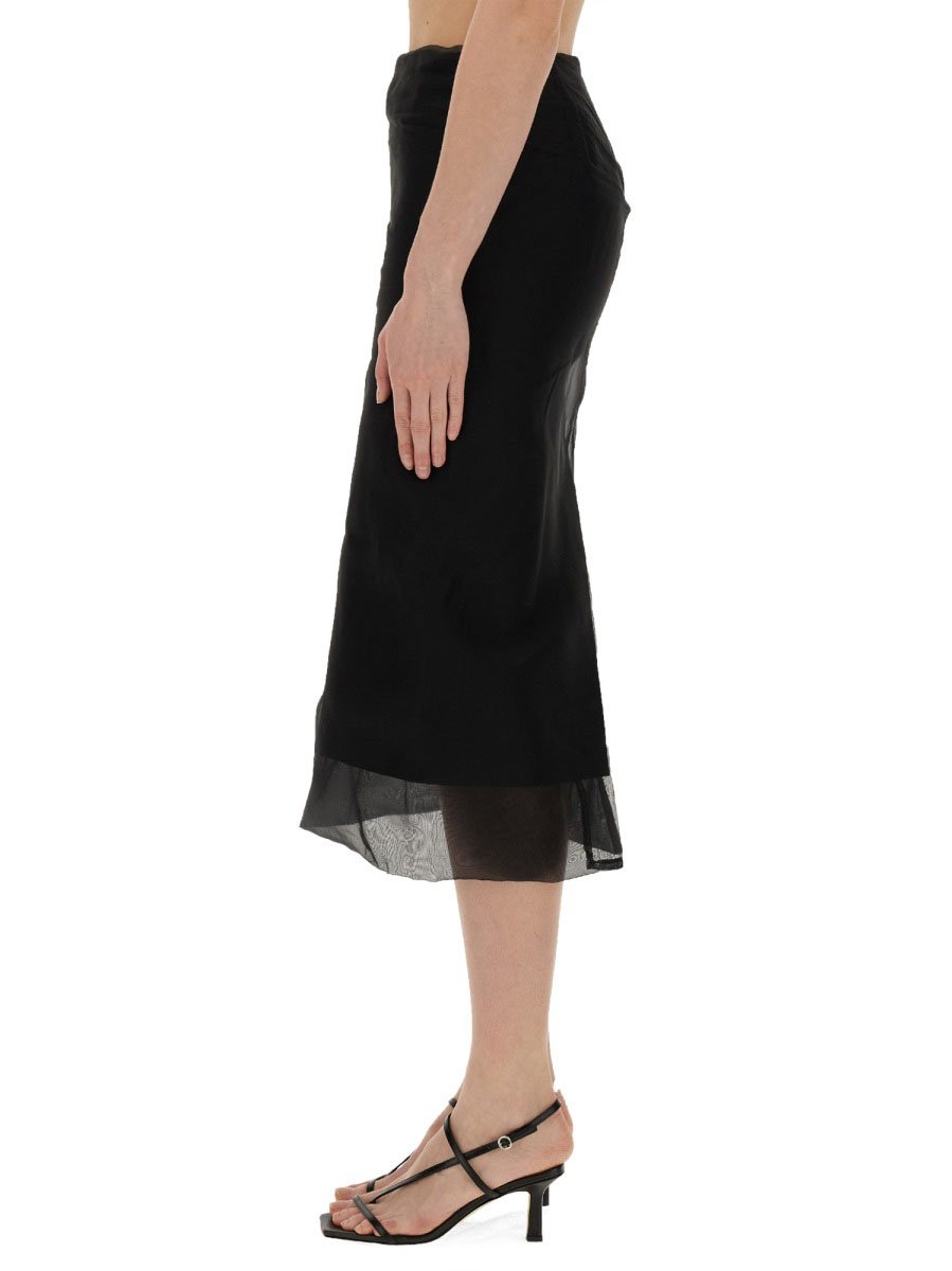 Sportmax Silk Midi Skirt With Sheer Hem And Concealed Zipper Zwart
