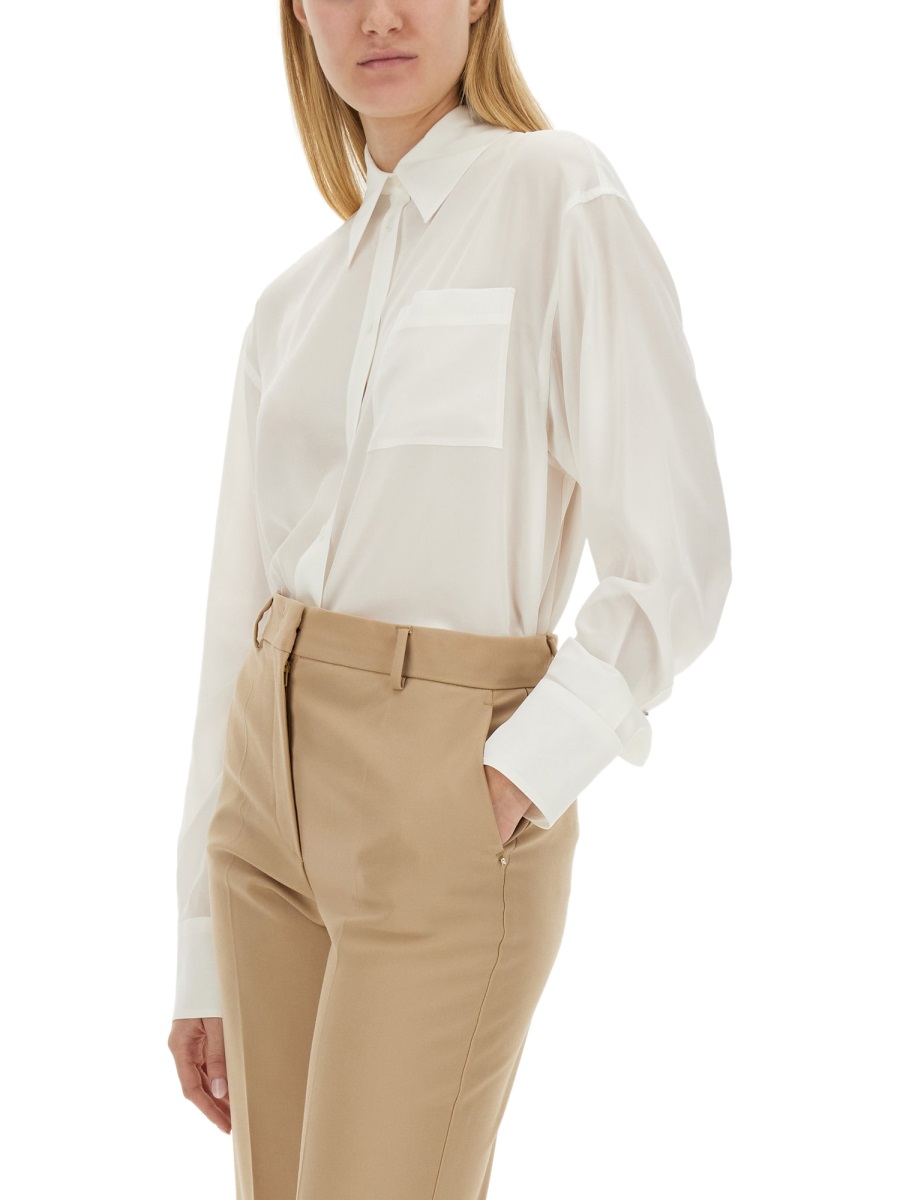 Sportmax Classic White Shirt With Pointed Collar And Pleat Detail Wit