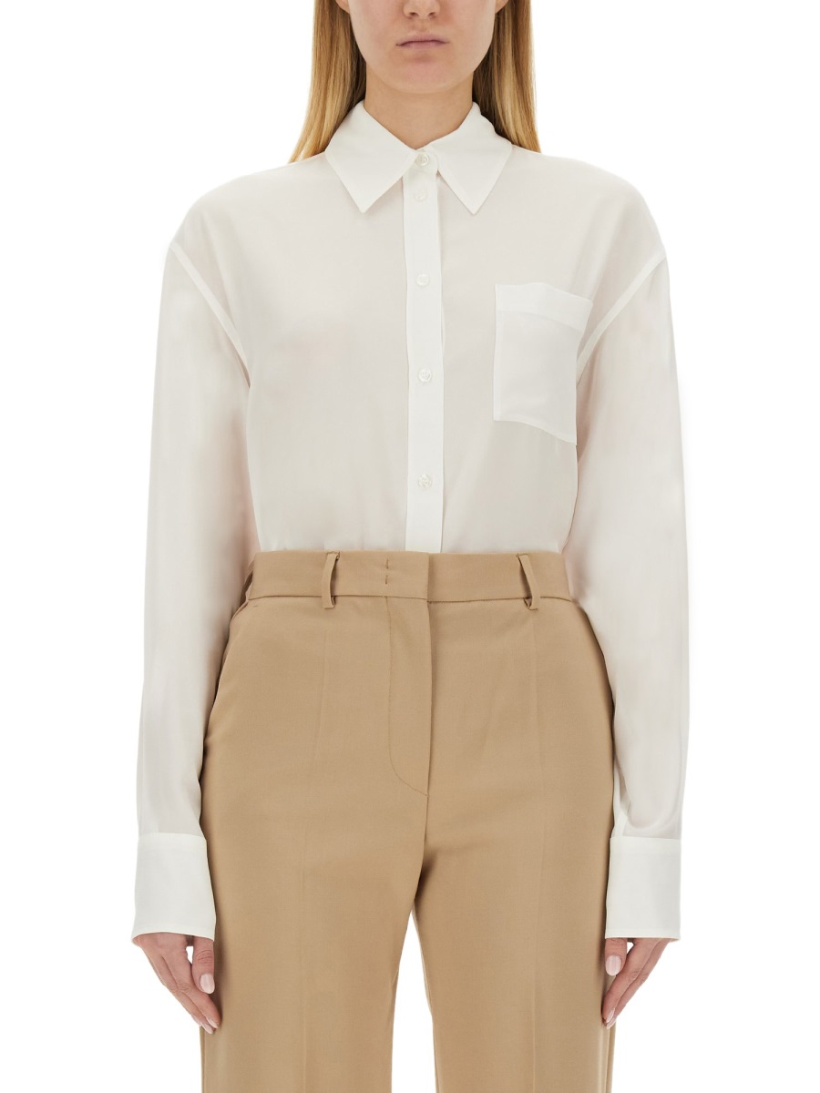 Sportmax Classic White Shirt With Pointed Collar And Pleat Detail Wit