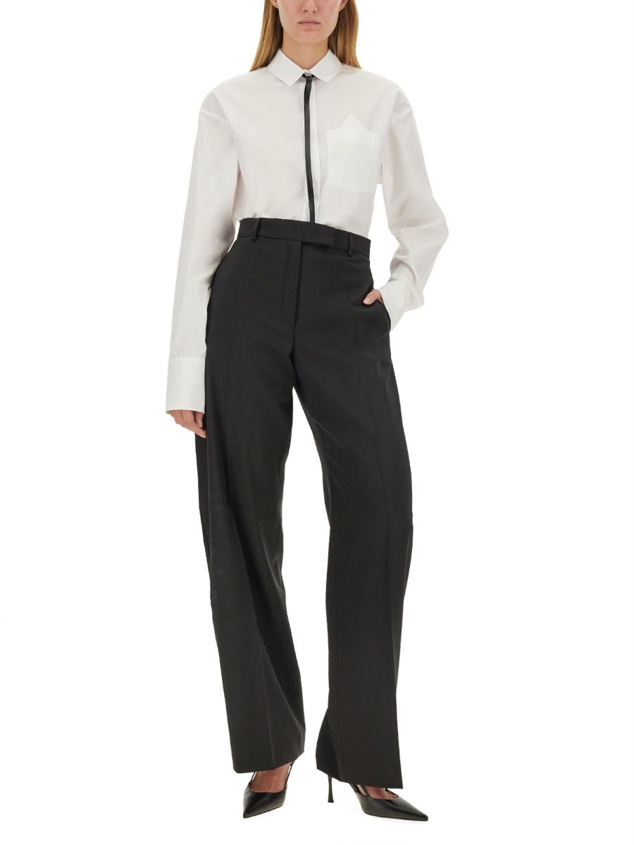 Sportmax High-Waisted Straight-Leg Virgin Wool Pants Zwart
