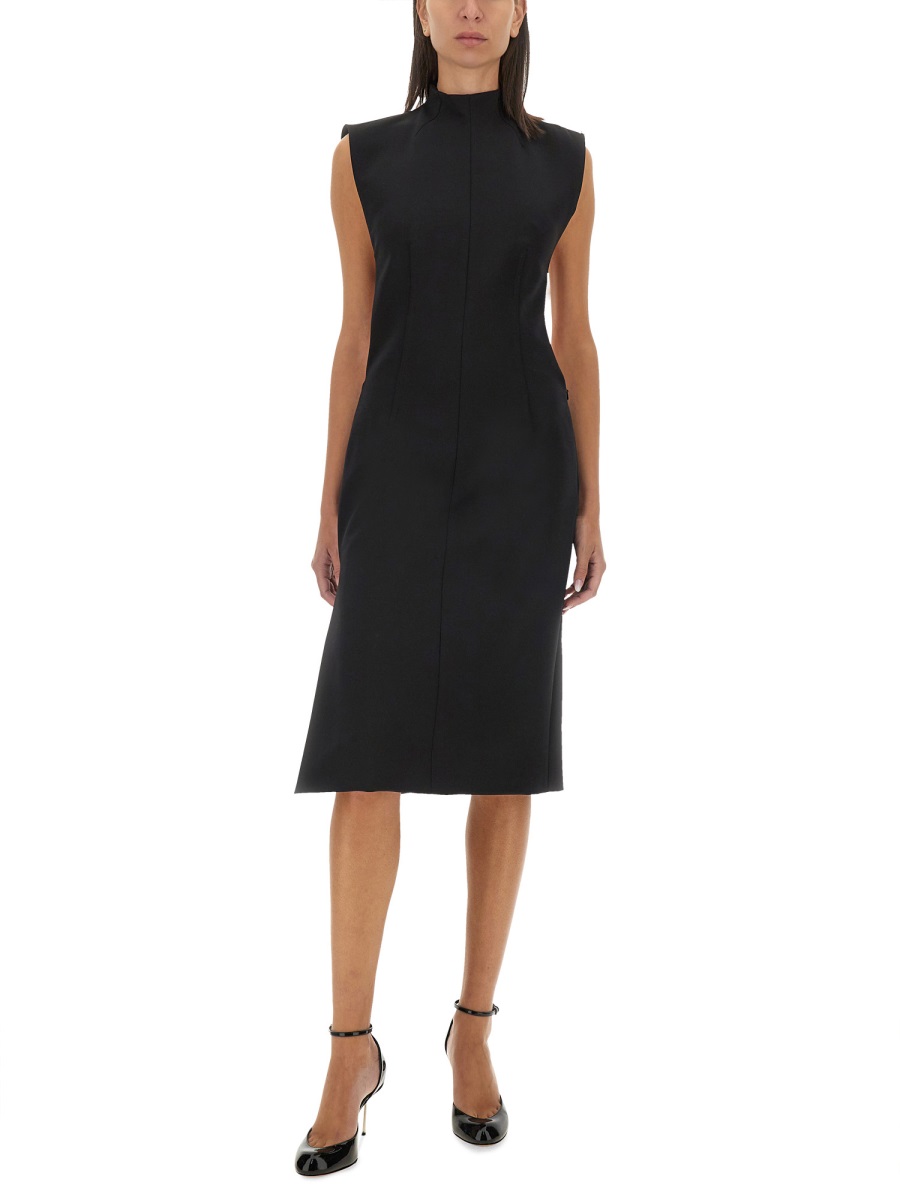 Sportmax Structured Black Midi Dress With High Neckline Zwart