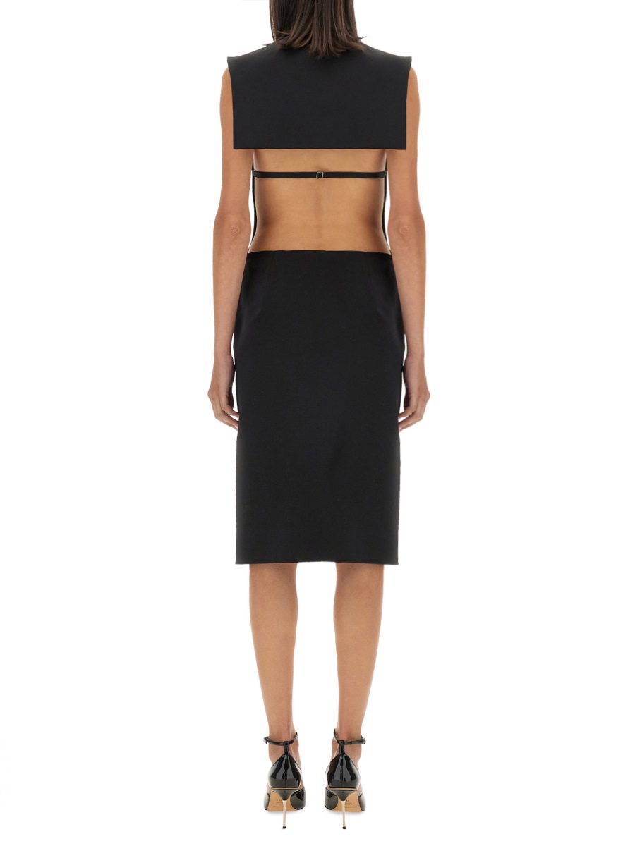 Sportmax Structured Black Midi Dress With High Neckline Zwart