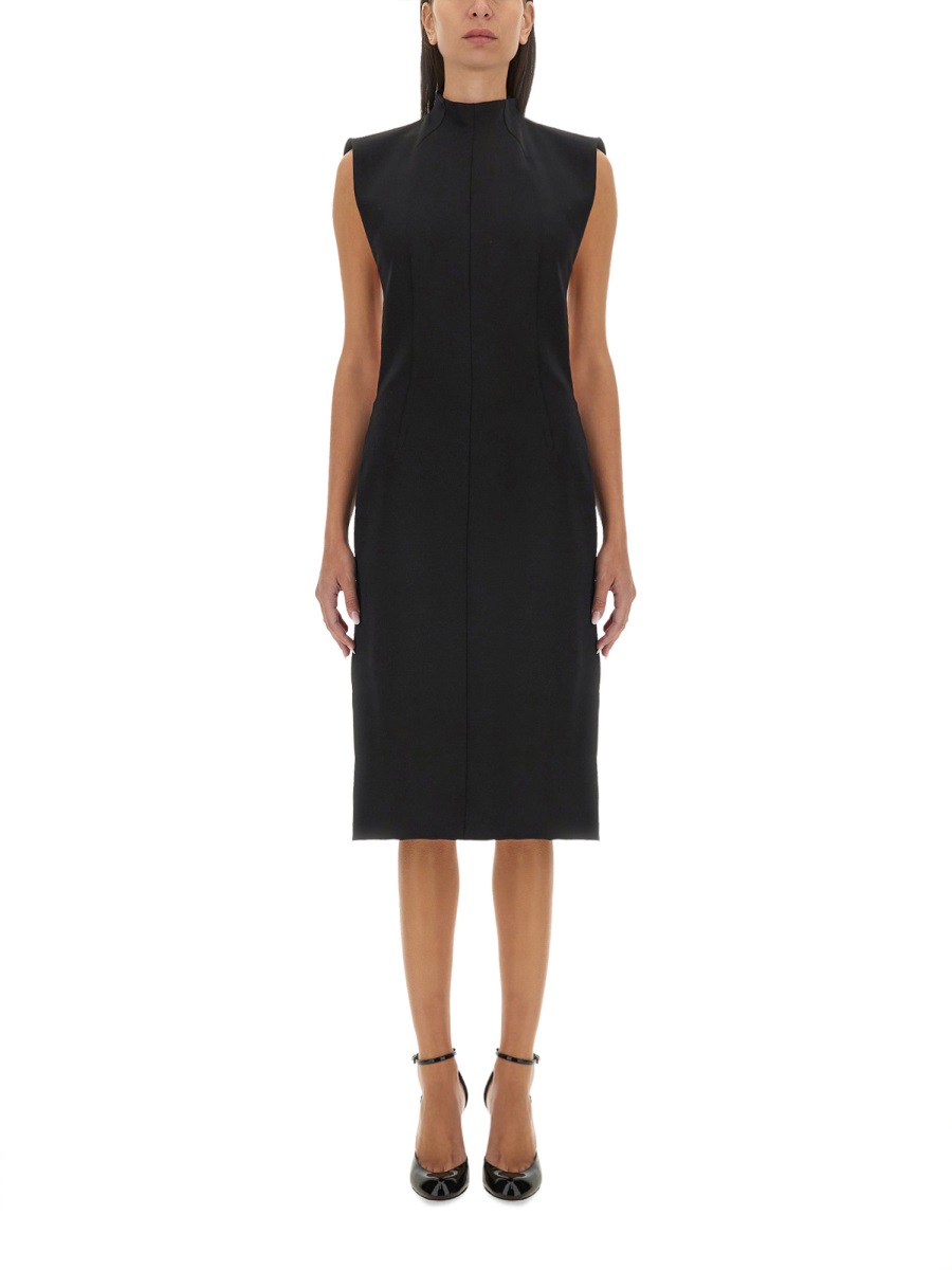 Sportmax Structured Black Midi Dress With High Neckline Zwart