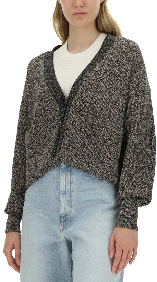 Sportmax Chunky Knit Maxi Cardigan With Deep V-Neckline Grijs
