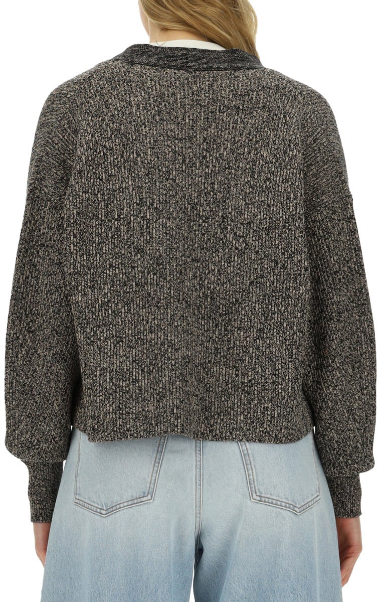 Sportmax Chunky Knit Maxi Cardigan With Deep V-Neckline Grijs