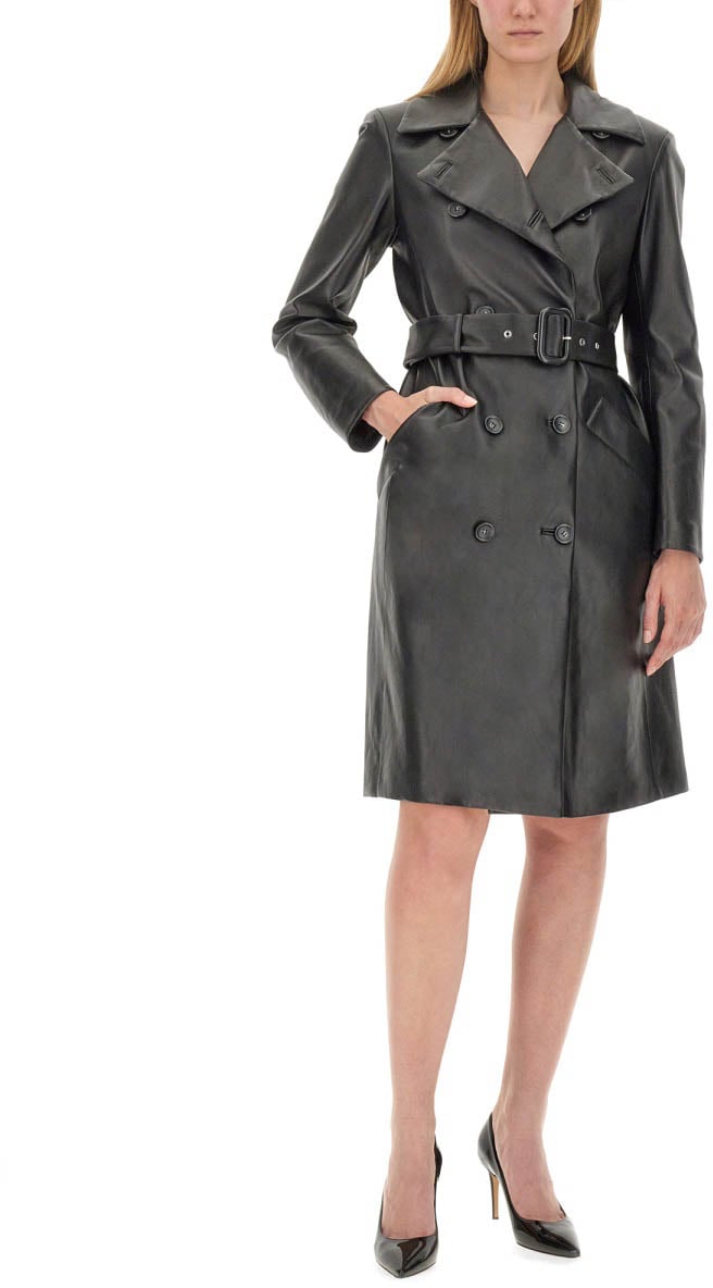 Sportmax Double-Breasted Black Lamb Leather Jacket Grijs