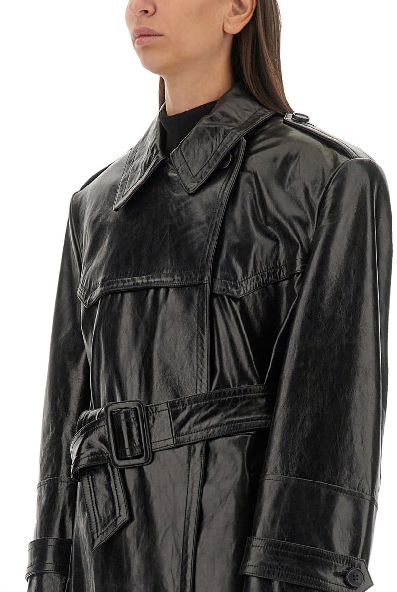 Sportmax Glossy Black Lamb Leather Alfeo Coat Zwart