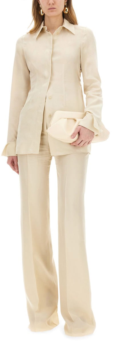 Sportmax High Waist Flare Fit Viscose Pants Neutraal