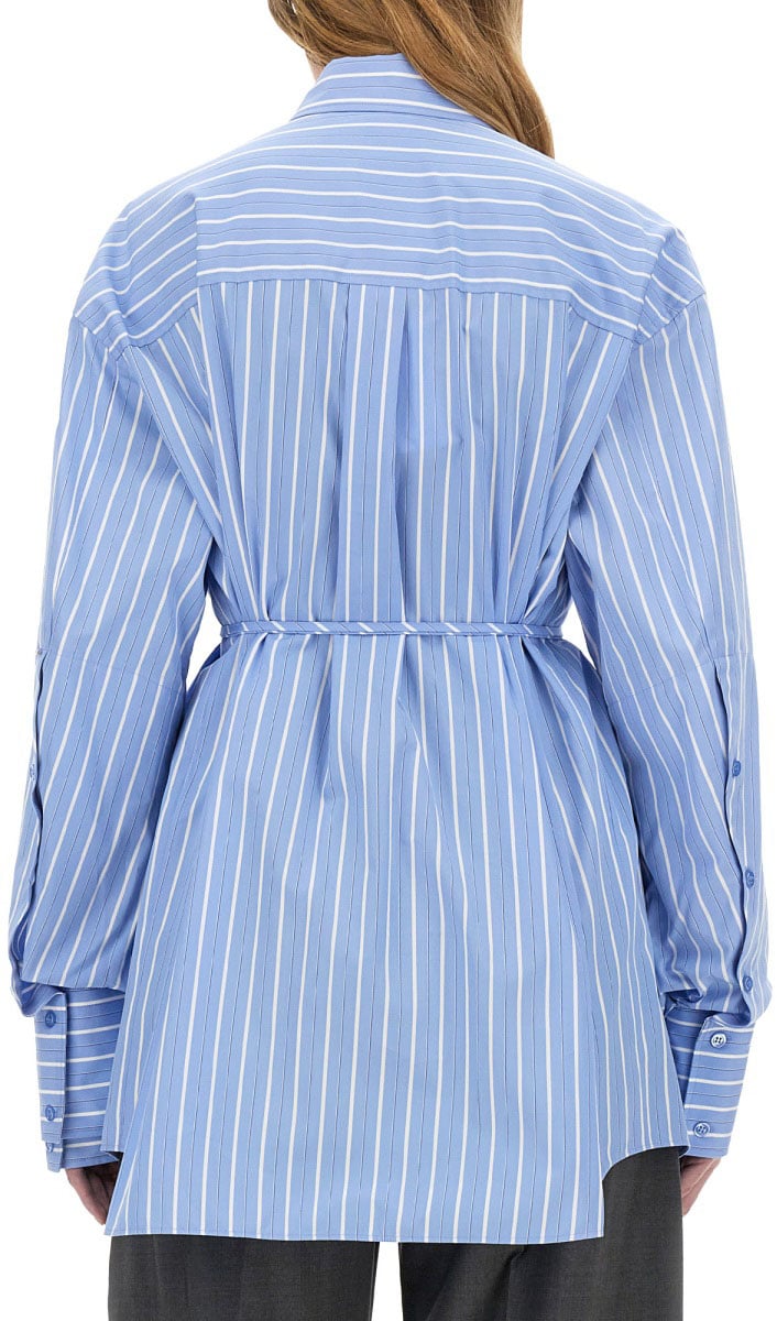 Sportmax Oversized Striped Cotton Shirt With Adjustable Waist Blauw