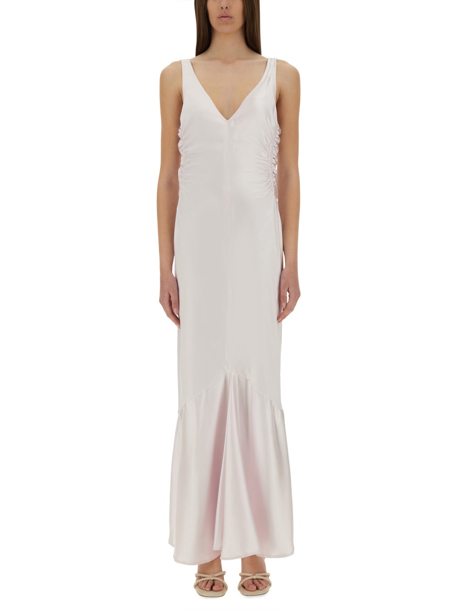 Sportmax Long Dress With Deep V-Neckline And Flared Hem Wit