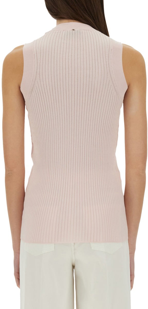 Sportmax Ribbed Sleeveless Top With High Round Neckline Roze